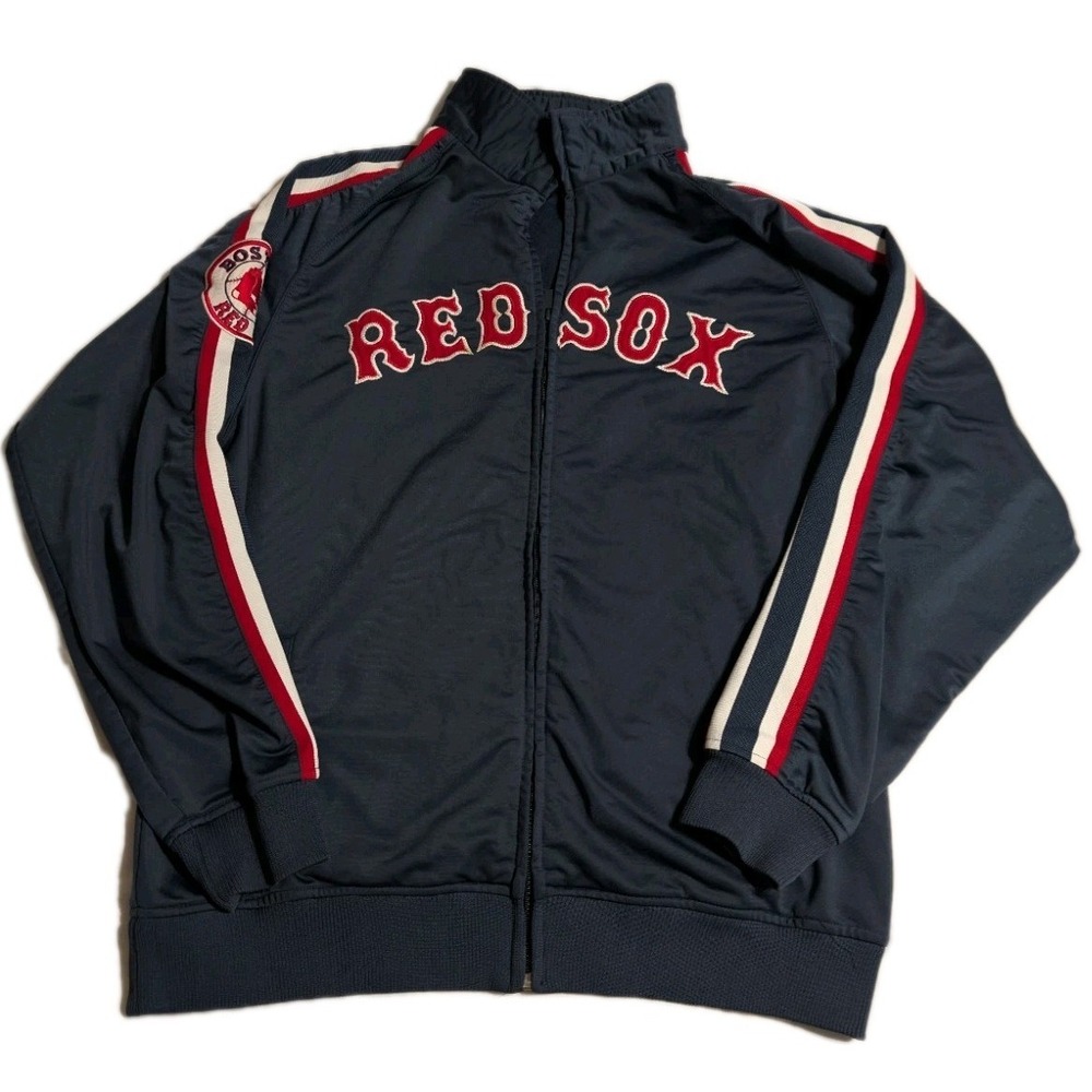 Boston Red Sox Jacket Mens Large Stitches Track Jacket Full Zip MLB Navy‎